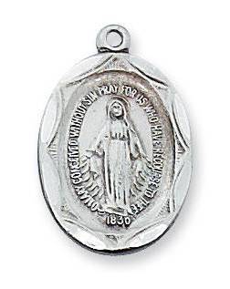 Sterling Silver Miraculous Medal on 18" chain
