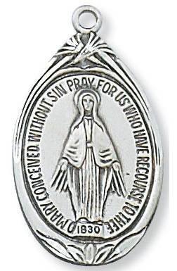 Sterling Silver Miraculous Medal on 18" chain