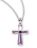 Sterling Silver Pink Cubic Zirconia Cross on 18" Chain