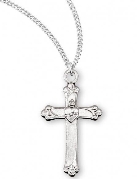Sterling Silver Sacred Heart Cross on 18" Chain