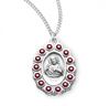 Sterling Silver Scapular Medal with Swarovski Ruby Crystals on 18" Chain