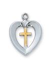 Sterling Silver Two-Tone Heart Cross ON CHAIN