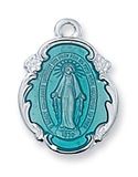 Sterling Silver and Blue Enamel Miraculous Medal on 18" Chain