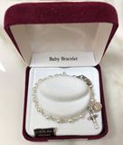 Sterling Silver and Glass Pearl Baby Bracelet Crucifix and Miraculous Charms Gift Boxed
