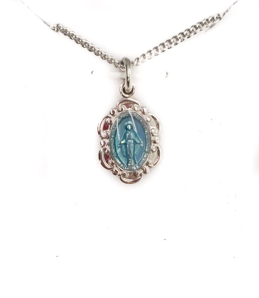 Sterling Small Blue Baroque Miraculous Medal