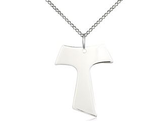 · Sterling Silver Tau Cross Medal. · Medal Measures 1-inch tall by 3/4-inch wide. · Chain is 18 Inches in length Sterling Silver Light Curb Chain with Lobster Claw Clasp.  ?Made in the USA
