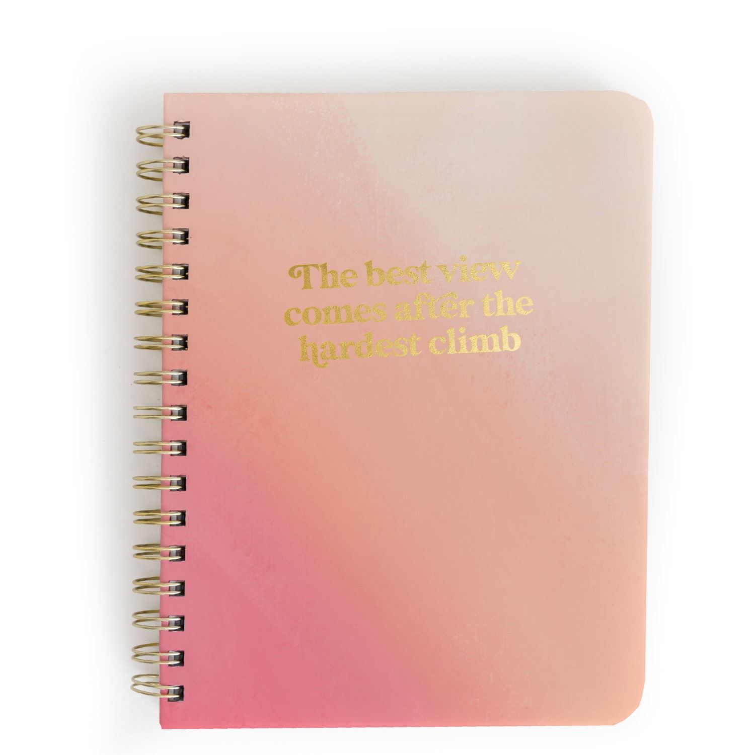 THE BEST VIEW COMES AFTER THE HARDEST CLIMB Journal ??Jot your thoughts, take a note, sketch something inspiring, the possibilities are endless! Spiral bound with gold hardware. Hardbound cover, 190 pages of lined paper, 7" x 9"