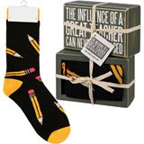 The Influence Of A Great Teacher Can Never Be Erased Box Sign & Sock Set