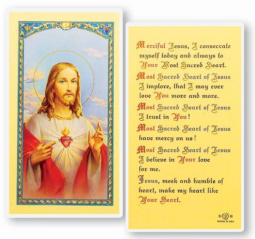 The Sacred Heart Of Jesus Laminated Holy Card