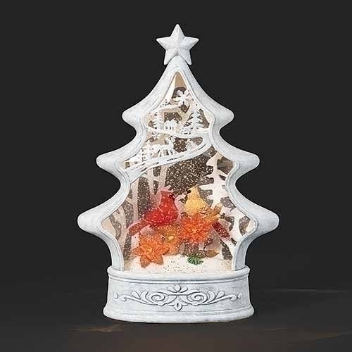 Tree Shaped 11.75" LED Swirling Waterglobe with Cardinals