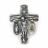 2-3/4 Inch Antique Pewter Trinity Crucifix and Miraculous Visor Clip