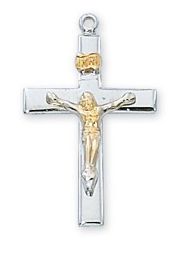 Tutone Sterling Silver Crucifix on 18" Chain