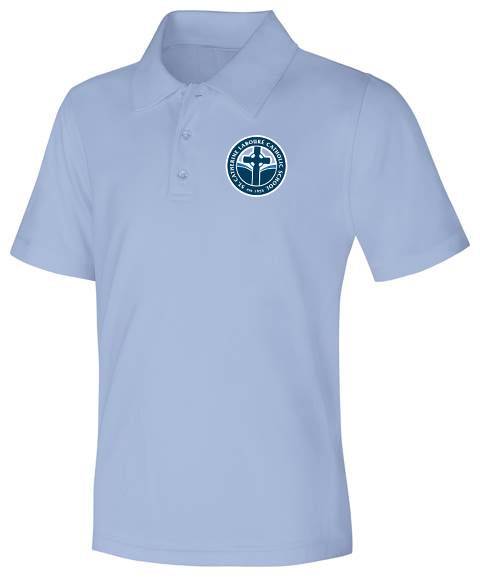 Unisex Light Blue Performance Knit Polo with SCL School Logo