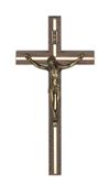 Walnut 10" Wall Crucifix with Brass Inlay and Bronze Plated Corpus *12 PC MINIMUM ORDER*