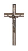 Walnut 10" Wall Crucifix with Silver Inlay and Silver Plated Corpus *12 PC MINIMUM ORDER*