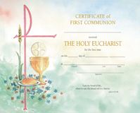 Watercolor First Communion Certificate with Envelope
