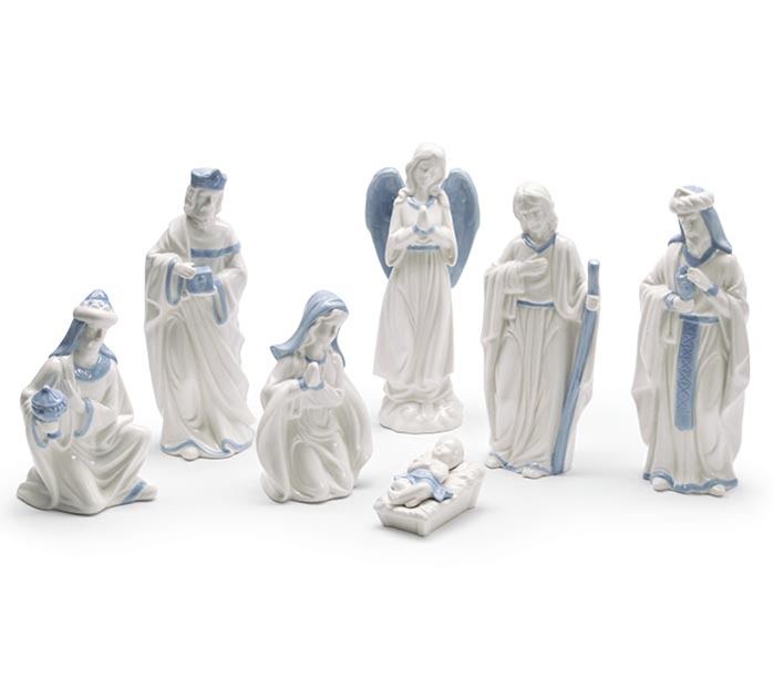 Vtg Blue White Ceramic newest Nativity Statue's