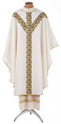 White Chasuble from Italy with Cross Y Banding and Plain Collar