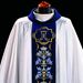 White Marian Chasuble Blue Orphrey - Roll Collar, from Poland - 57593