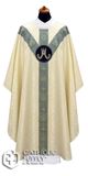 White Marian Chasuble - Damask Fabric "Y" Banding with Embroidered Medallion