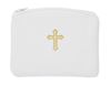 White Zipper Rosary Case with Gold Cross