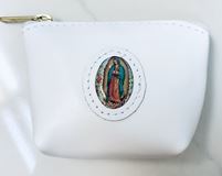White Our Lady of Guadalupe Italian Leather Zipper Rosary Case