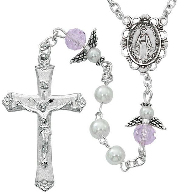 White Pearl and Pink Angel Bead Rosary