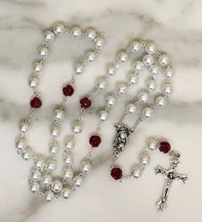 White Pearl Rosary with Rose Our Father Beads