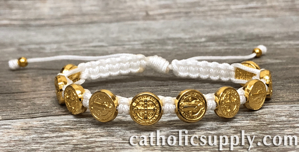 White and Gold St. Benedict Blessing Bracelet