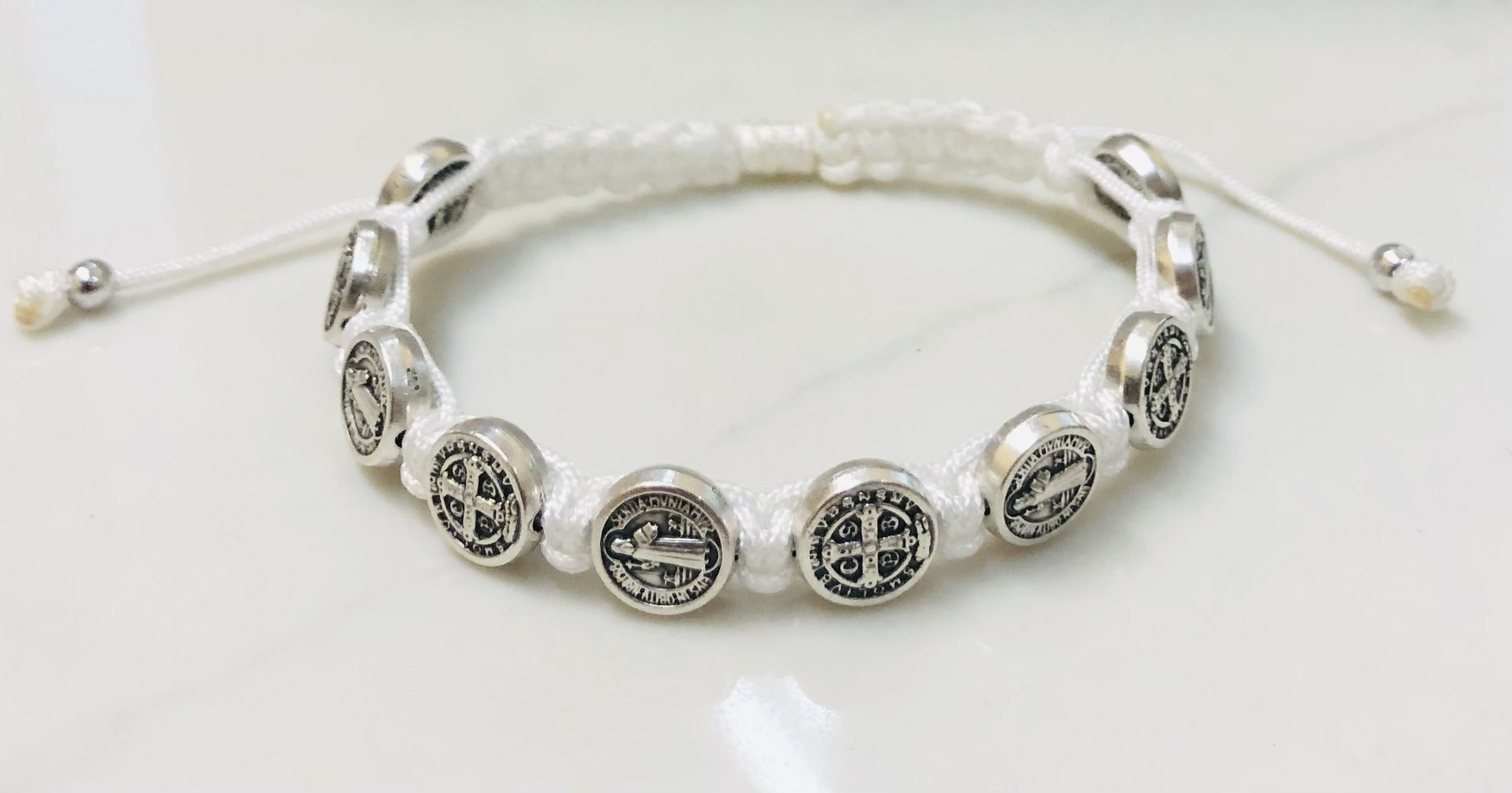 White and Silver St. Benedict Blessing Bracelet