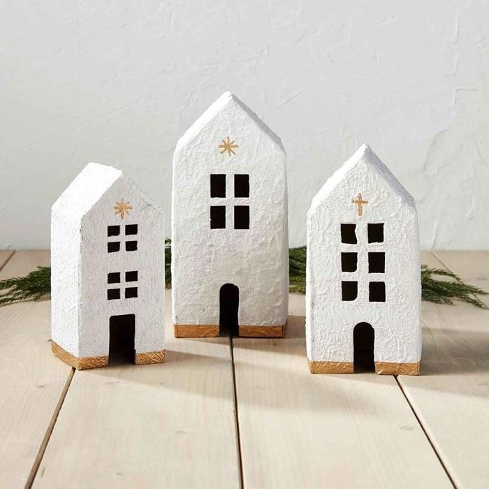 White with Gold Accents Holiday House Set of 3