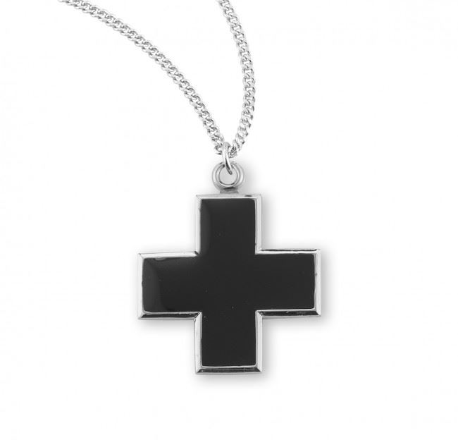 Wide Cross with Black Enamel/Sterling Silver on an 18" Chain