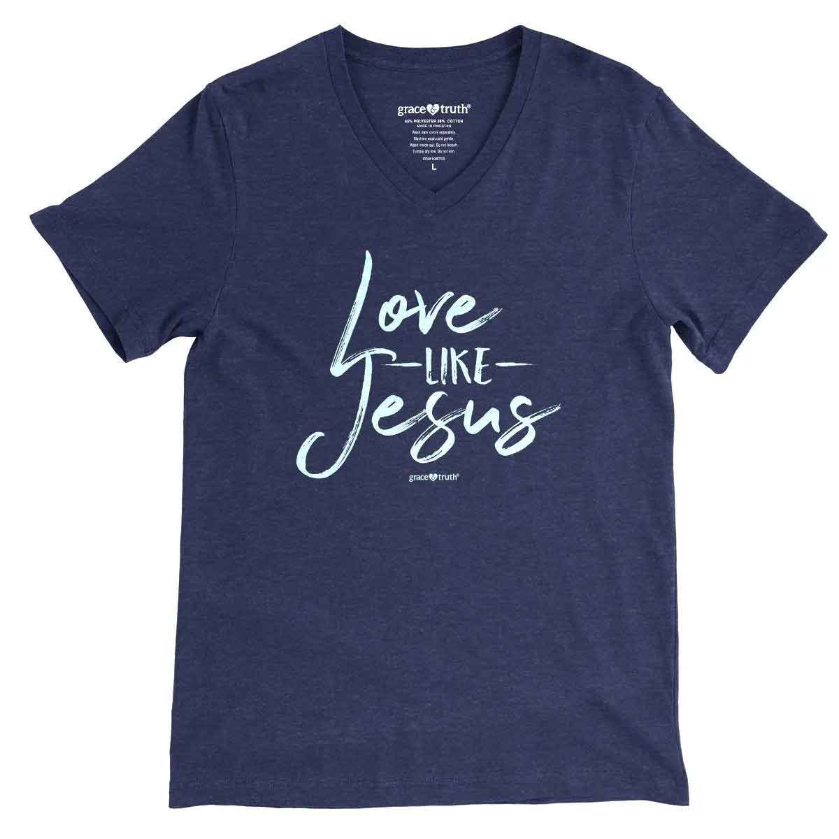 Womens V-Neck T-Shirt Love Like Jesus - X-Large