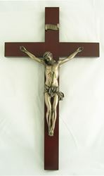 Wood 14" Wall Crucifix with Hand Painted Bronze Corpus