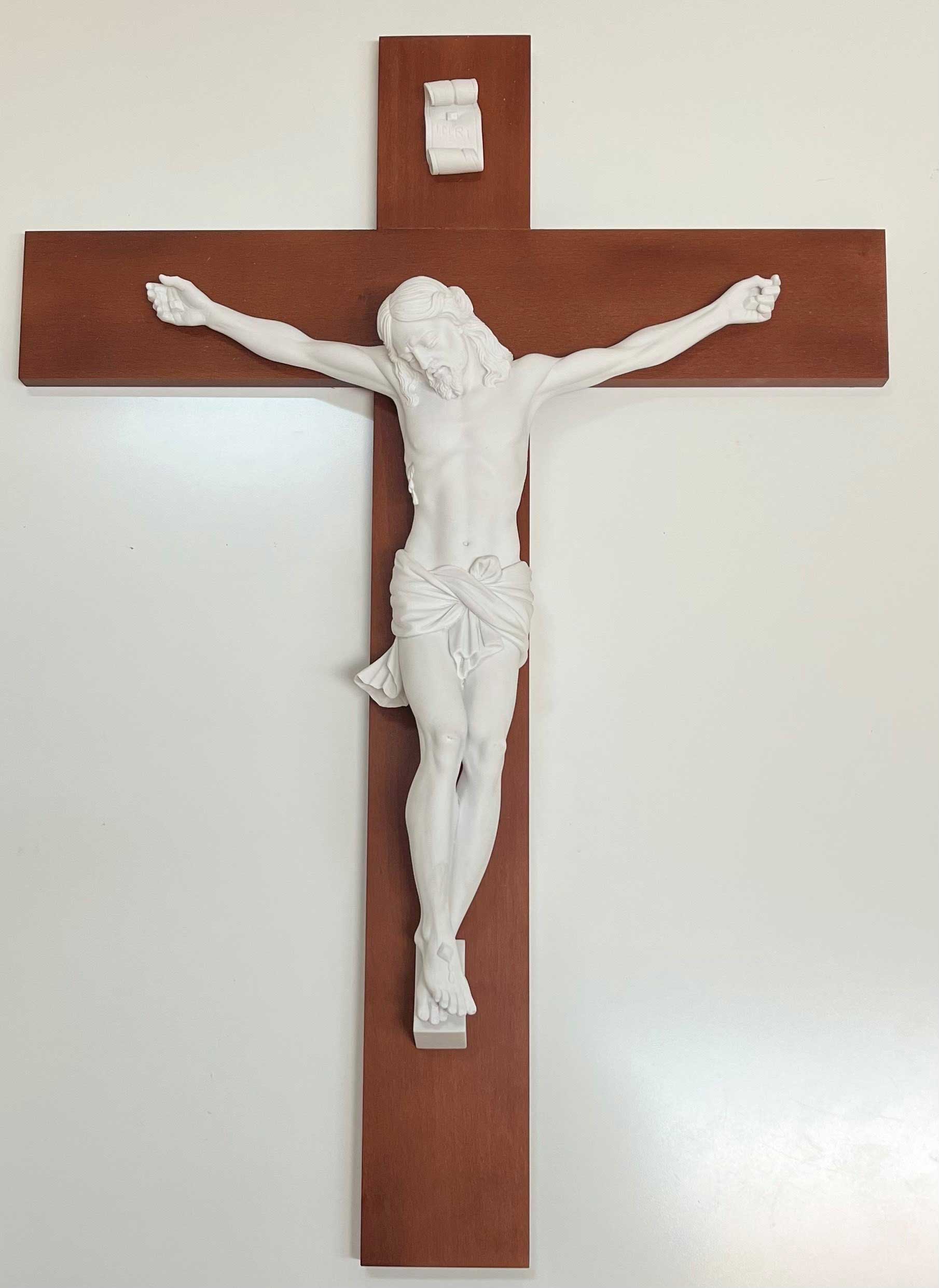 Wood 27" Wall Crucifix with Alabaster Corpus from Italy