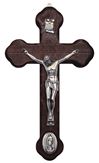 Wood 8.75" Wall Crucifix with Pewter Corpus and Guadalupe Medallion