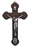 Wood 8.75" Wall Crucifix with Pewter Corpus and Miraculous Medallion