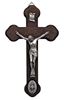 Wood 8.75" Wall Crucifix with Pewter Corpus and Miraculous Medallion