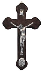 Wood 8.75" Wall Crucifix with Pewter Corpus and St. Michael Medallion