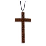 2.5" Wood Cross on Black Leather Cord