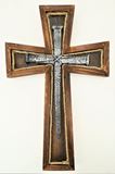 Wood 17 Inch Wall Cross with Nail Cross Inset