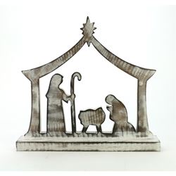 Wooden Nativity Manger, White wash 10x9.5in
